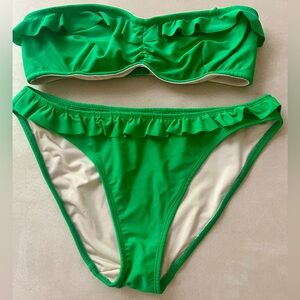 NWOT!  Shoshanna green bikini - top size D and bottom size L.  Ruffled details.